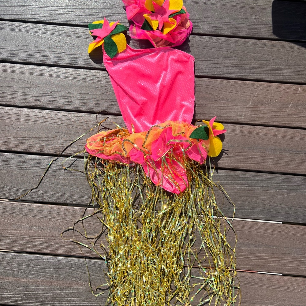 Vibrant Pink and Gold Costume with Floral Accents